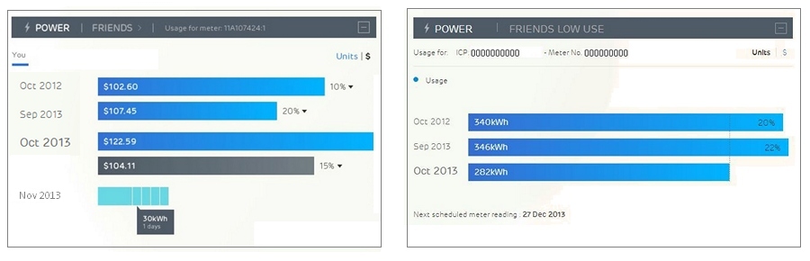 Power and gas graphs allow you to see the latest month's usage and cost